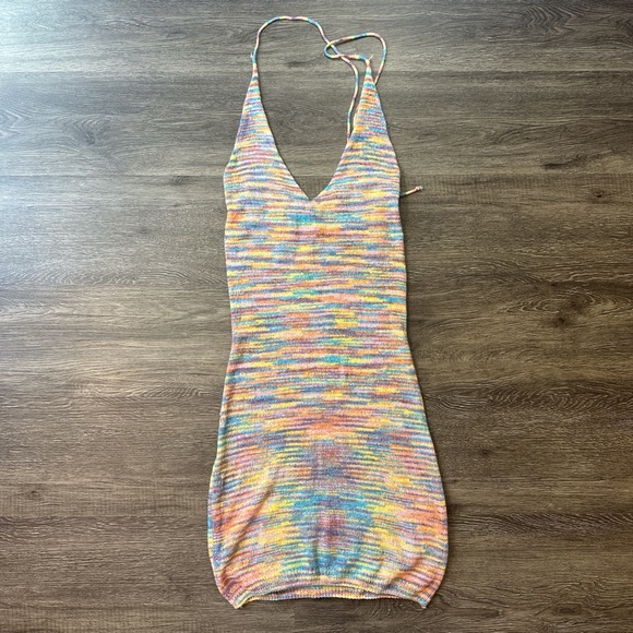Fashion Nova S Multicolored Knit Halter V Neck Cover Up Dress - Picture 4 of 8